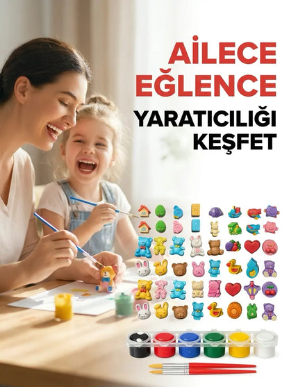 30'lu Dev Figür Boyama Seti Taş Tozu Karışık Hayvan Ve Araçlar Hobi Aktivite Kiti (12 Boya + 2 Fırça)