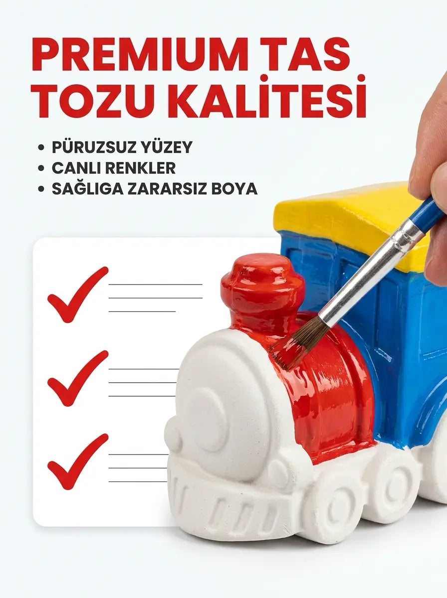 4'lü Figür Araç Boyama Seti Tas Tozu Araba Uçak Gemi Tren Hobi Aktivite Seti (6 Renk Boya + Fırça)